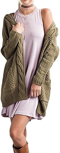 Dliunn Women's Boho Long Sleeve Open Front Chunky Warm Cardigans Pullover Sweater Blouses with Pocket