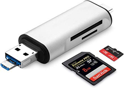 Masvoker SD / TF Card Reader with Micro USB OTG / USB C OTG Interface for PC / Android / USB C Devices