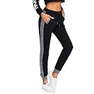 SweatyRocks Women Pants Color block Casual Tie Waist Yoga Jogger Pants Black #3 XL