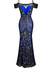 Angel-fashions - Vestido de baile para mujer con lentejuelas y correa de espagueti