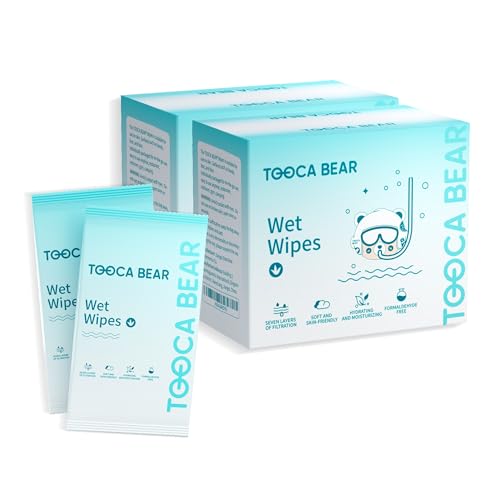 TOOCA BEAR ON-THE-GO LARGE BODY WET WIPES TRAVEL SIZE FOR ADULTS INDIVIDUALLY WRAPPED WITH VITAMIN E AND ALOE TRAVEL ESSENTIALS SAFE FOR HANDS, MOUTH, AND BUTT (2 PACKS, 60 WIPES)