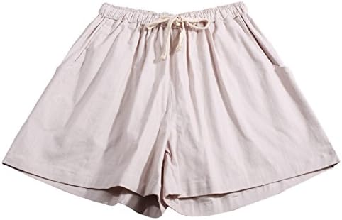 Qiuse Women's Casual Wide Legs Elastic Waist With Drawstring Bermuda Shorts (Medium, NBeige)