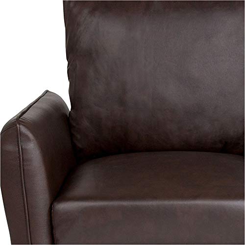 Offex Leather Upholstered Plush Pillow Back Arm Chair - Brown - Thumbnail 4