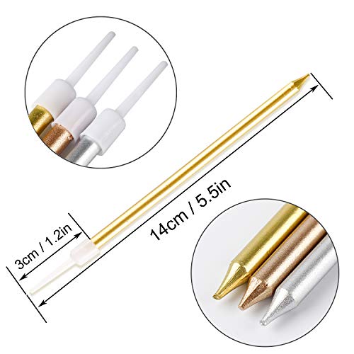 Maosifang 51 Pieces Cake Candles Metallic Birthday Candles Long Thin Candles in Holders for Birthday Wedding Party Cake Decorations(3 Colors)