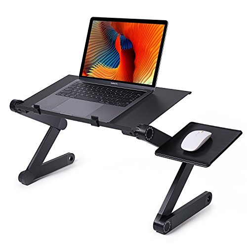 YINXN Adjustable Vented Laptop Desk, Ergonomic Portable Laptop Stand Multi-function TV Bed Lap Tray Office Table Lightweight Aluminum Tray with Side Mount Mouse Pad - Black