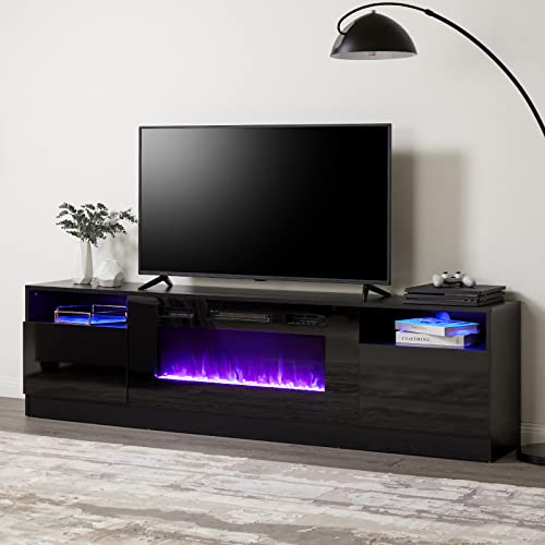 Amerlife 80" TV Stand With 40" Electric Fireplace Large Modern Wood