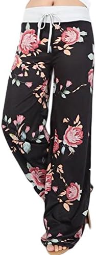 Zamtapary Women Casual Floral Print Drawstring Pallazzo Lounge Yoga Pants Plus Size Black XXL