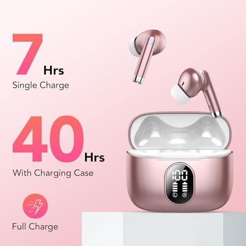 QXQ New Bluetooth Headphones, Wireless Bluetooth 5.4 HiFi Stereo Headphones with 4 ENC Mic, 40H Wireless Bluetooth Headset with Screen, Wireless Earphones for Android iOS, Pure Pink