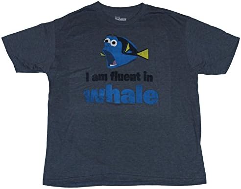 Finding Dory Nemo Mens T-Shirt - I Am Fluent in Whale Talking Dory Image (Large) Dark Heather Blue