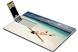 Luxlady 32GB USB Flash Drive 2.0 Memory Stick Credit Card Size Cute woman with snorkeling equipment relaxing on the tropical beach IMAGE 24556160