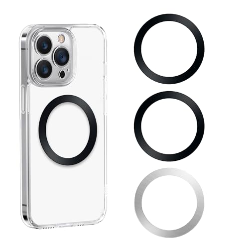 WONLIVE Universal Metal Rings Sticker, for Magsafe Magnetic Wireless Charger, Ultra-Thin Metal Ring(No Magnet) Compatible with iPhone/Android/Samsung Galaxy, (2Black＋Silver)