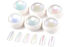 Pearl Chrome Nail Powder BISHENGYF -【0.8g Super Pearl Effect】Nail Chrome Iridescent Aurora Mermaid White Giltter Powder for Nails Art DIY