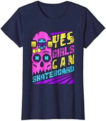 Womens Skateboard Girl Tee Shirt -- Yes Girls Can Skateboard Small Navy
