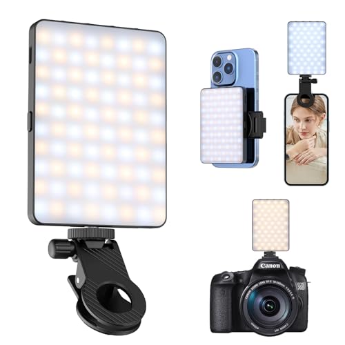 Etentous Selfie Licht Mit Clip, 80 Led Videolicht Dimmbare 3000K-9900K Handylicht, Eingebauten Rechargeable Akkus Cri 95+,3 Lichtmodi,Tragbares Kamera Licht Mit Cold Shoe Mount Für Tiktok, Youtube