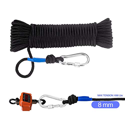 Nylon Twisted Braided Rope, 8mm x 20M(65ft) Utility Rope w/ D-Ring Locking Carabiner, 1000 Lbs Breaking Strength All-Purpose Rope for Moving, Camping, Towing, Outdoor Adventure, Gardening, Boat Docks - Thumbnail 5