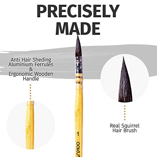 OOKU Artist Real Squirrel Hair Quill Brush 1 Pc Professional Watercolor Brushes for Acrylic