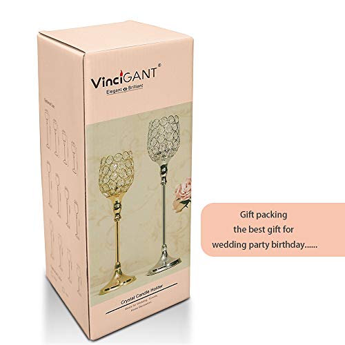 VINCIGANT Silver Long Stem Crystal Candle Holders/Tea Light Candlestick for New Year Home Decor Dining Room Table Centerpieces, Housewarming Gift - Thumbnail 5