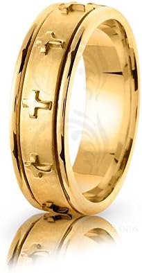 High Quality 10k Yellow Gold Handmade Religious Wedding Ring 7mm