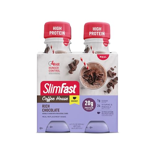 SLIMFAST ADVANCED ENERGY HIGH PROTEIN MEAL REPLACEMENT SHAKE, RICH CHOCOLATE, 20G OF READY TO DRINK PROTEIN WITH CAFFEINE, 11 FL. OZ BOTTLE, 4 COUNT (PACK OF 3) (PACKAGING MAY VARY)