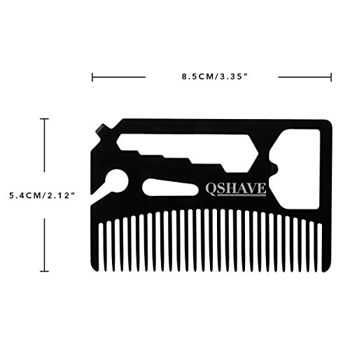 QSHAVE Multifunctional Utility Credit Card Size Comb Fits in Your Wallet (Comb, Bottle Opener, Wrench, Screw Driver, Knife Blade Breakaway)