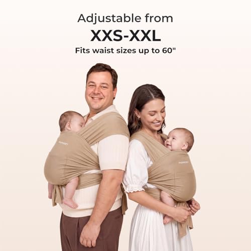 Momcozy Baby Wrap Carrier - Easy to Wear Infant Carrier Slings, Lightweight Hands Free Baby Sling, Adjustable Baby Wraps Carrier for Newborn to Toddler 8-35 lbs, Baby Travel Gear, Light Curry