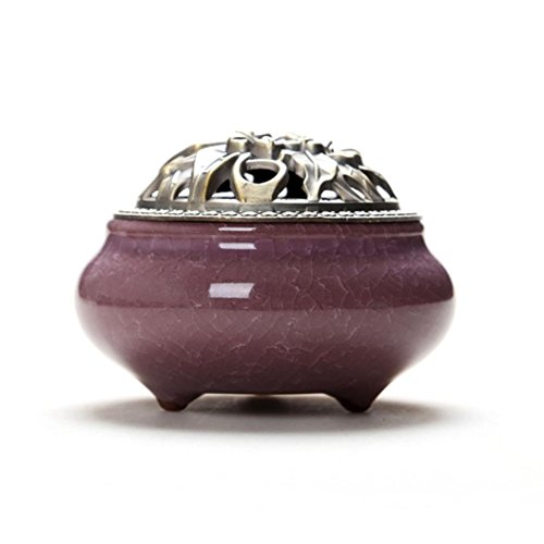 KingWo Incense Burner With Calabash Incense Stick Holder - Porcelain Charcoal Censer For Use With Resin Granular Powder Cone or Coil Incense (C)