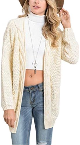 Womens Cable Knit Open Front Cardigan Sweaters w/ Pockets - Aegean Auras Ladies Fall Outerwear Oversized Jacket Coat