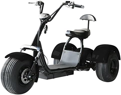 eDrift UH-ES395 Fat Tires 3-Wheel Electric Chopper Trike Scooter Moped with Shocks Harley E-Bike (Matte Black, 20AH) (Black, 20AH 30 Miles)