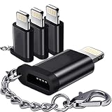 [4-Pack] HDSHIMAO Micro USB to 8Pin Adapter, [Aluminum Alloy] with Keychain Fast Charger Convert Connector Charging Converters for iPhone X XS XR 5 5S 5C SE 6 6S 7 8 Plus (Black)