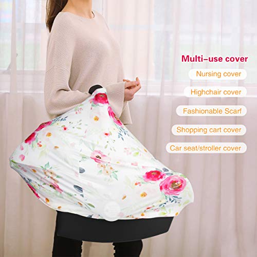 Nursing Cover Breastfeeding Scarf, Car Seat Covers for Babies Infant Carseat Canopy, Stretchy Soft Breathable Multi-Use Cover Ups for Stroller High Chair Shopping Cart, Baby Shower Gift for Boys Girls