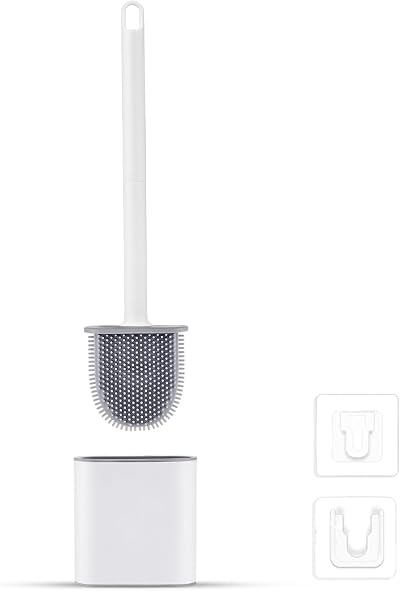 Ibergrif M34151-3 Silicone Toilet Brush with Holder Deep Cleaning Flat Brush