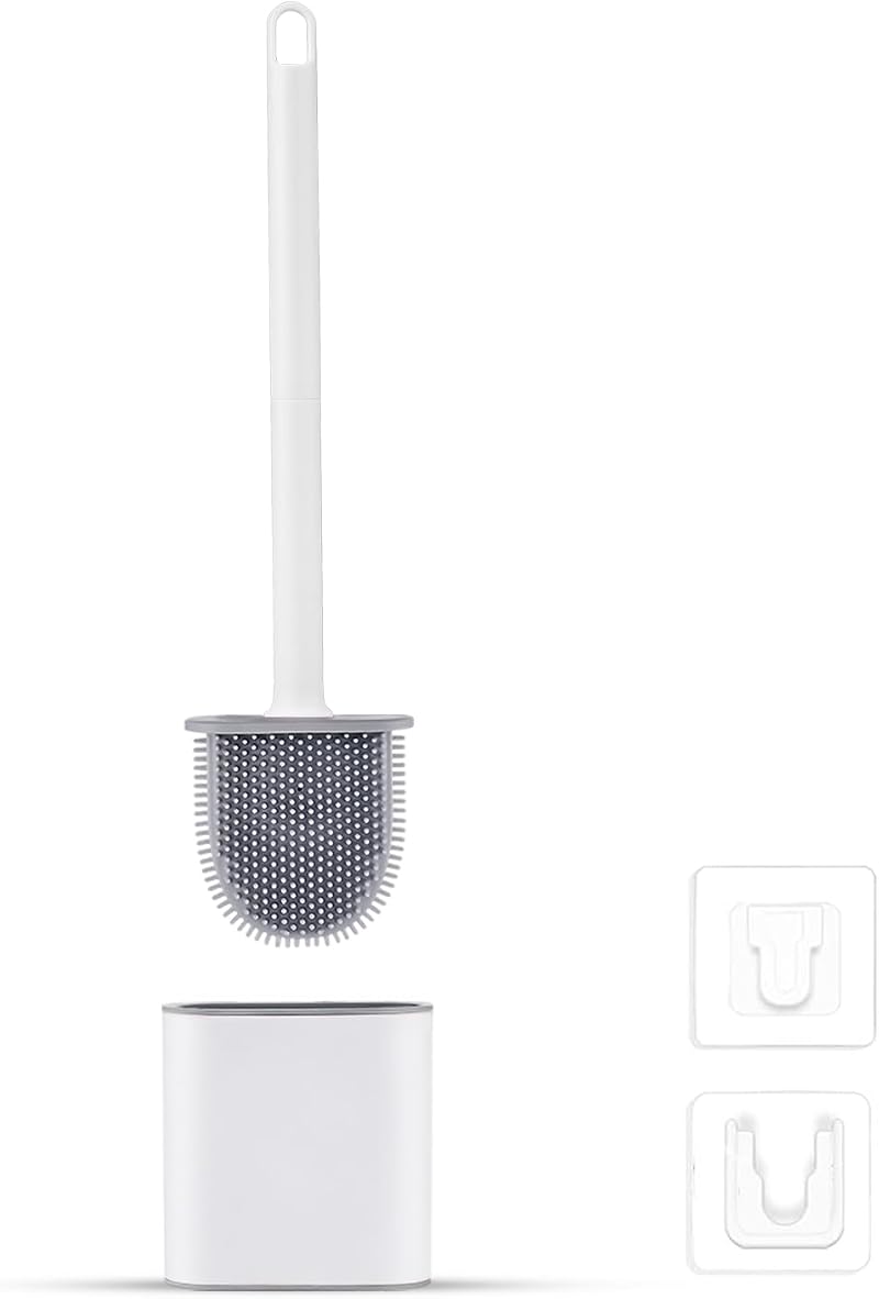 Ibergrif M34151-3 Silicone Toilet Brush with Holder Deep Cleaning Flat Brush