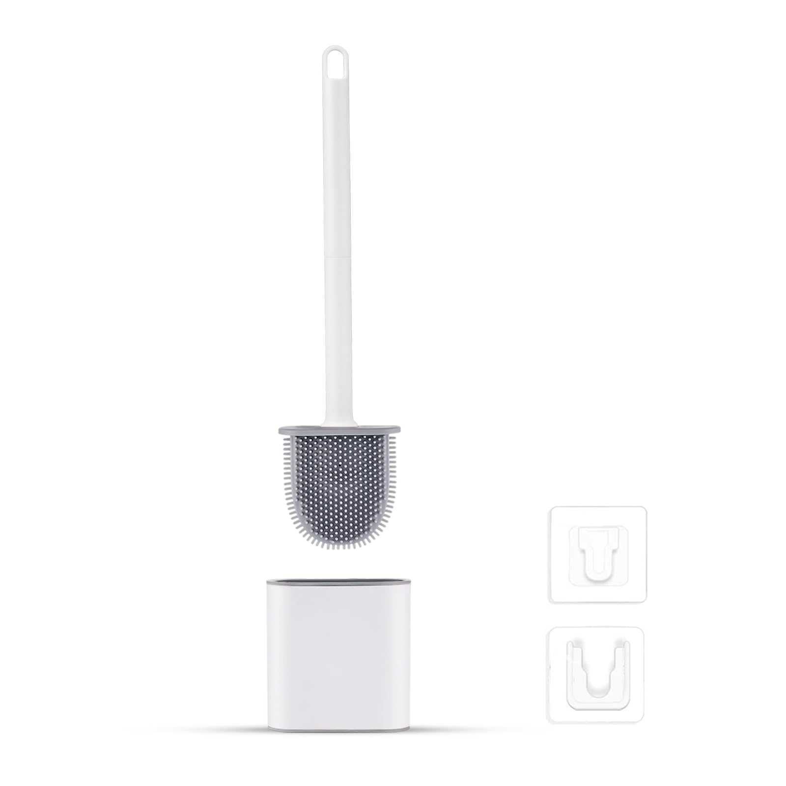 Ibergrif M34151-3 Toilet Brushes & Holders, Deep Cleaner Silicone Toilet Brush, Flat Toilet Brush with Long Handle, Quick Drying Loo Brush and Holder for Bathroom, Base Flooring Wall Mounted, White