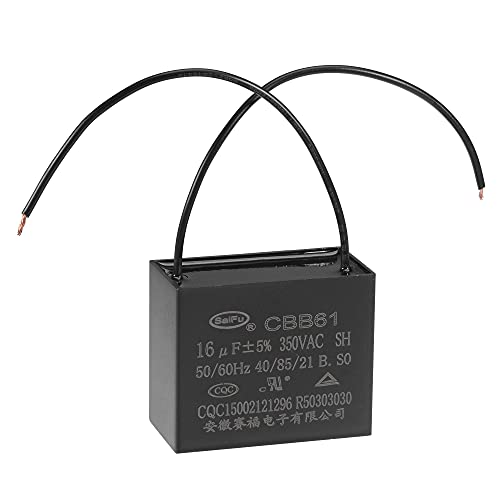 uxcell Ceiling Fan Capacitor CBB61 16uF 350V AC 2 Wires Metallized Polypropylene Film Capacitor 58x48x30mm for Electric Fan Pump Motor Generator: Industrial & Scientific