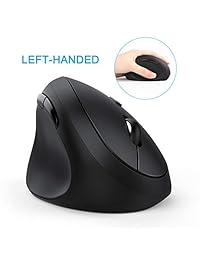 Ratón de mano izquierda, Jelly peine inalámbrico 2,4 GHz ratón ergonómico vertical de mano izquierda con receptor USB, sensible y silencioso clic MV09E