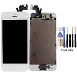 CELLPHONEAGE For iPhone 5 New LCD Touch Screen Replacement With Home Button and Camera White Full Set with Spare Parts Digitizer Display Assembly Replacement + Free Tool Kits (White)