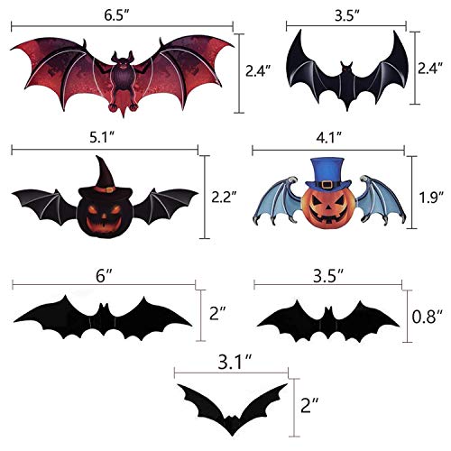 Halloween 3D Bats Stickers, Spooky Halloween Stickers, Trick or Treat Themed Pumpkin Ghost Bat Stickers for Halloween DIY Home Window Decoration - 24 PCS