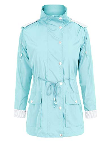FISOUL Raincoats Waterproof Lightweight Rain Jacket Active Outdoor Hooded Women's Trench Coats Mint Green - Thumbnail 2