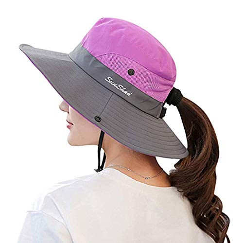Duakrs Premium Outdoor UPF 50+ Wide Brim Sun Hat Waterproof UV Protection Bucket Mesh Boonie Hat Adjustable Fishing Cap for Men Women and Children (Purple)
