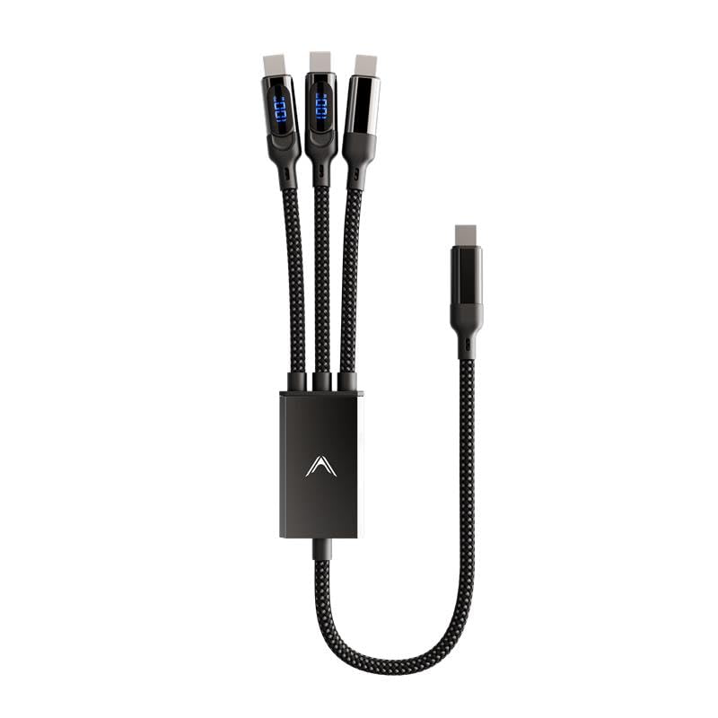 Photo 1 of Futurizta Tech® Hydra 3?in?1 Triple USB?C 100?W PD Fast?Charge Cable with Smart Triboost® & LED Watt Display – Charge Laptop, Phone & Tablet Simultaneously
