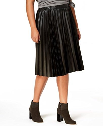 ING Womens Plus-Size Pleated Faux-Leather Skirt Black 2X