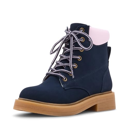 Steve Madden Girl's Jumble Lace up Lug Boot, Navy, 2