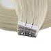 Moresoo 40 Pieces Tape in Hair Extensions Human Hair Blonde Real Hair Tape in Extensions 100g Platinum Blonde Hair Extensions Real Human Hair Extensions Tape in 22 Inch #60