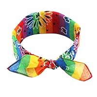 Hardli Rainbow Stripes Bandanas,Paisley Floral,Cotton Pocket Square Scarf, Cute Rabbit Ear Headband for Women Girl,Hip-Hop Wristband Neck Tie