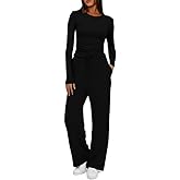 Arolina Two Matching Sets Airport Outfits for Women 2025 Travel Outfits Elasticity Crop Top & Easy Wide Leg Pants