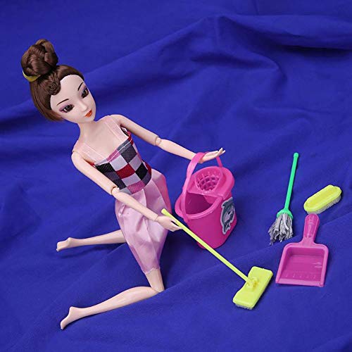 image for Domccy 5Pcs Doll Cleaning Tools Kids Play House Cleaning Mop Broom Buc