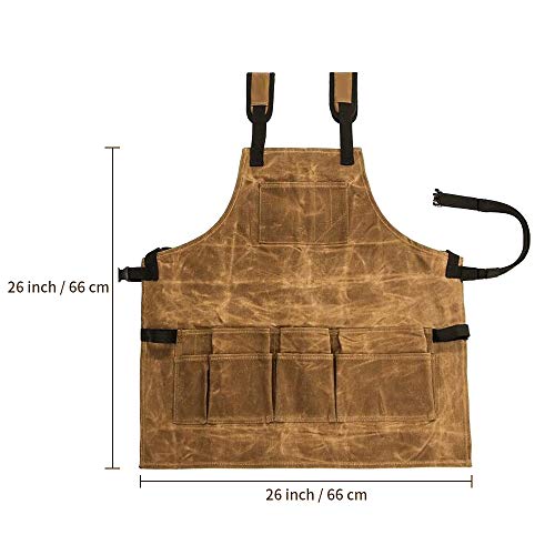 LuBanSir Waxed Canvas Apron, Heavy Duty Woodworking and Machinist Shop Apron with Tool Pockets & Hammer Loops for Men and Women