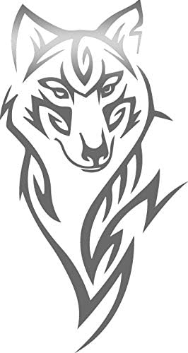 USCLIFESTYLE Animal Tribal Wolf (Metallic Silver) (Set of 2) Premium Waterproof Vinyl Decal Stickers for Laptop MacBook Phone Tablet Helmet Car Window Bumper Mug Tuber Cup Door Wall Decoration
