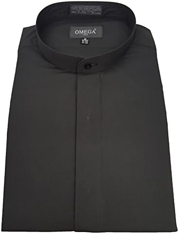 OmegaTuxMen’s Banded Collar(Mandarin Collar) Black Dress Shirt