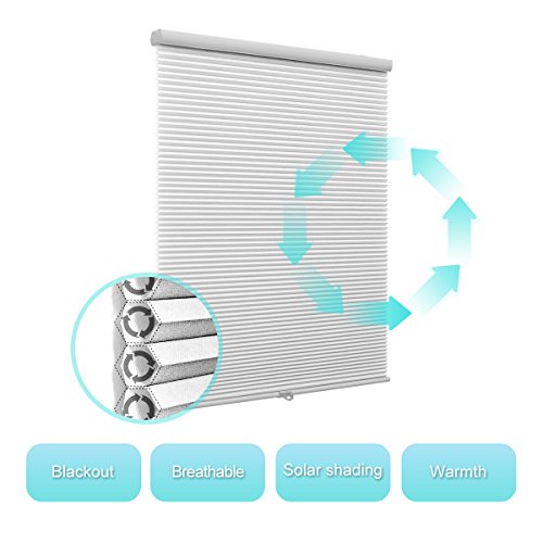 SUNFREE Cordless Cellular Shades Light Filtering Honeycomb Blinds Fabric Window Blinds 46x48, White